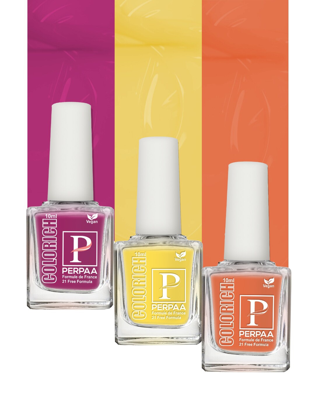 

PERPAA Colorich Set Of 3 French Formula Nail Polish-10ml Each-Rani Pink-Orange-Lime Yellow, Multi