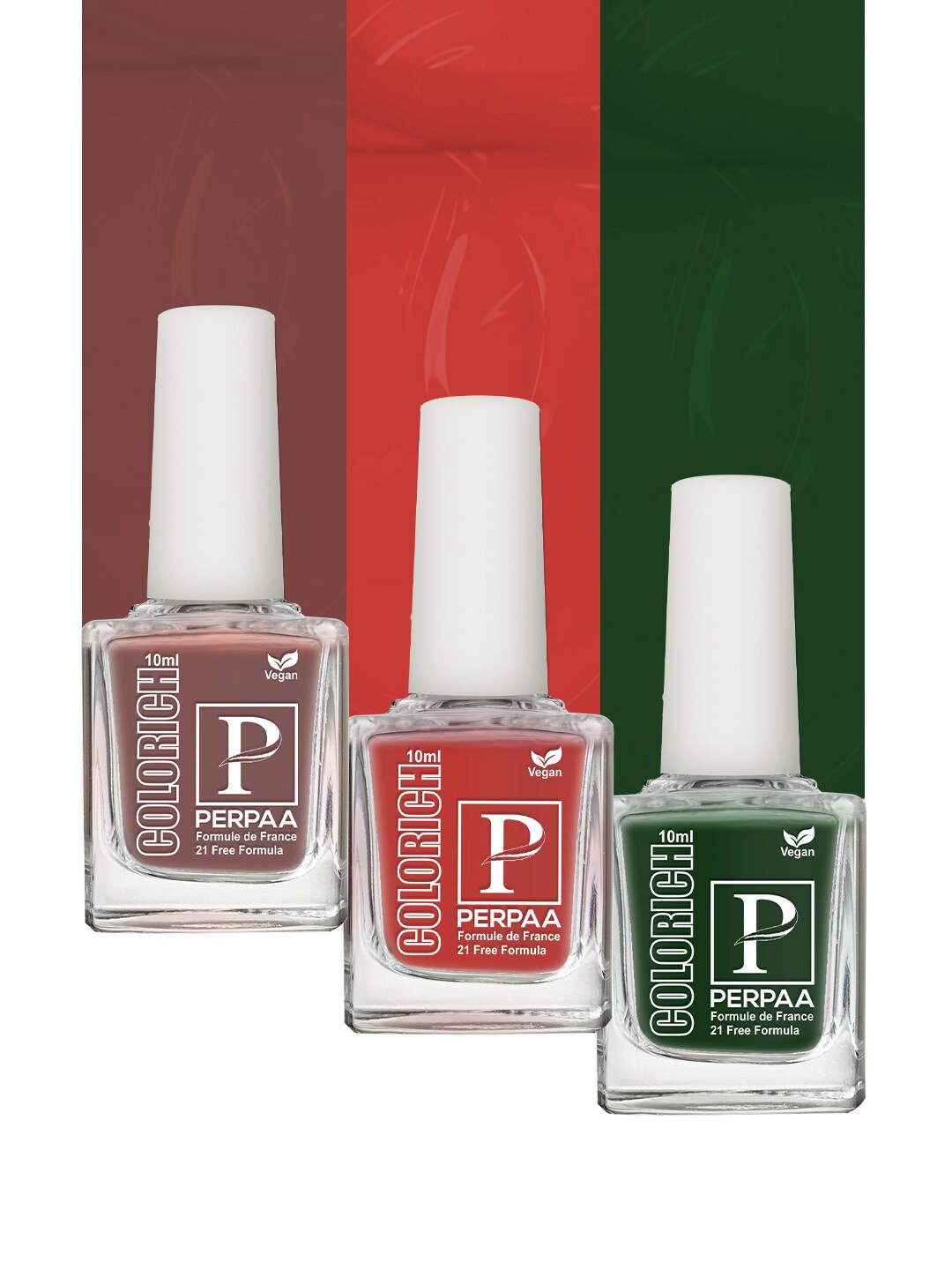 

PERPAA Colorich 3Pcs French Formula Nail Polish - Bold Red-Army Green-Coco Brown, Multi