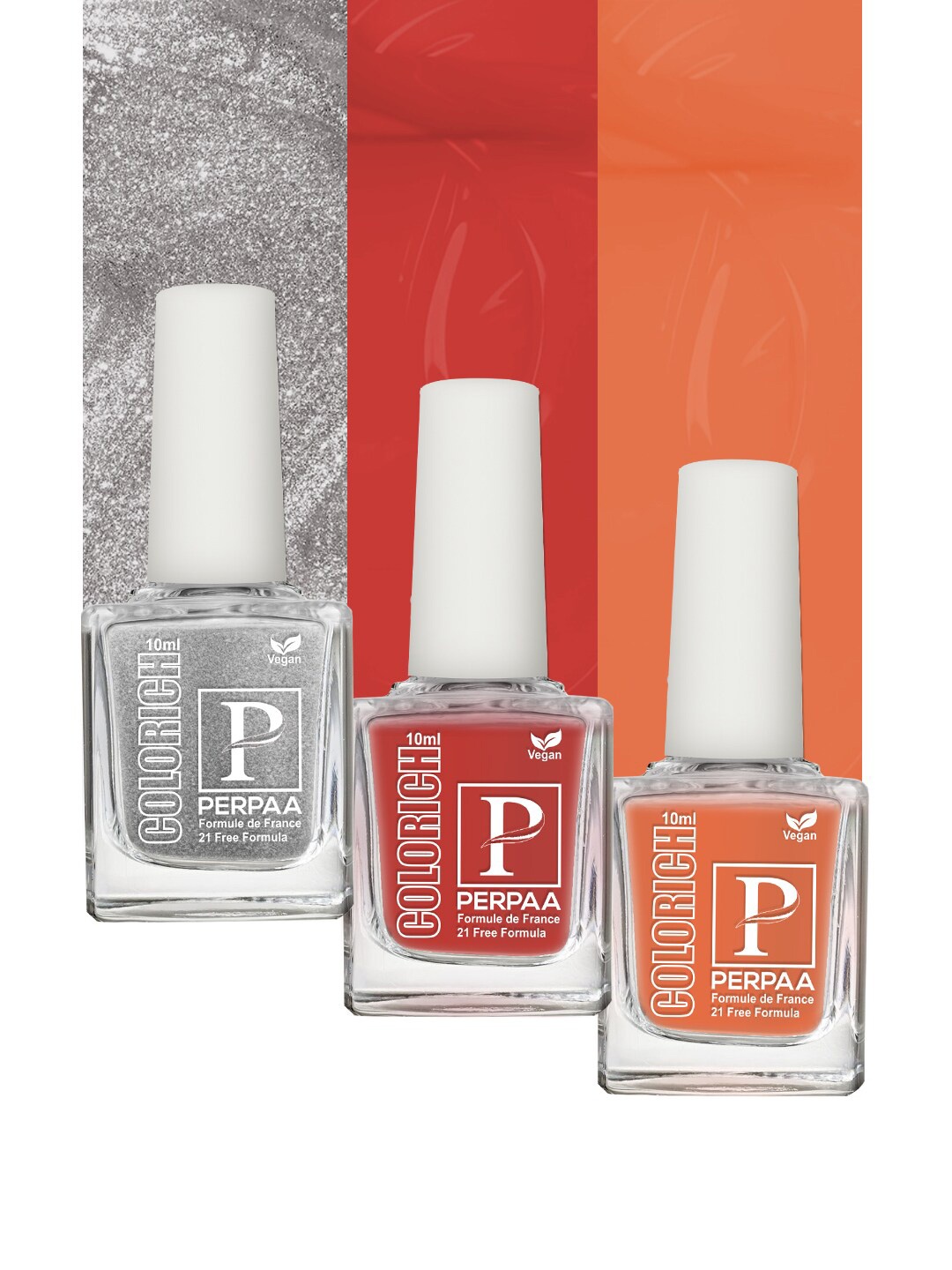 

PERPAA Set of 3 Colorich Vegan 21-Free Formula Nail Polish - 10ml each, Silver