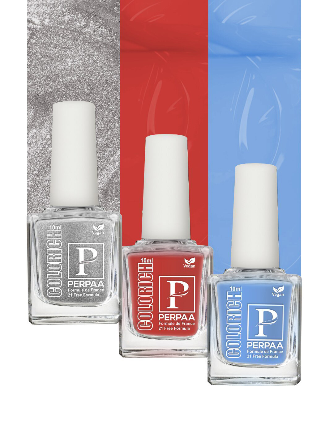 

PERPAA Set of 3 Colorich French Formula High Shine & Plump Finish Nail Polish - 10 ml each, Silver