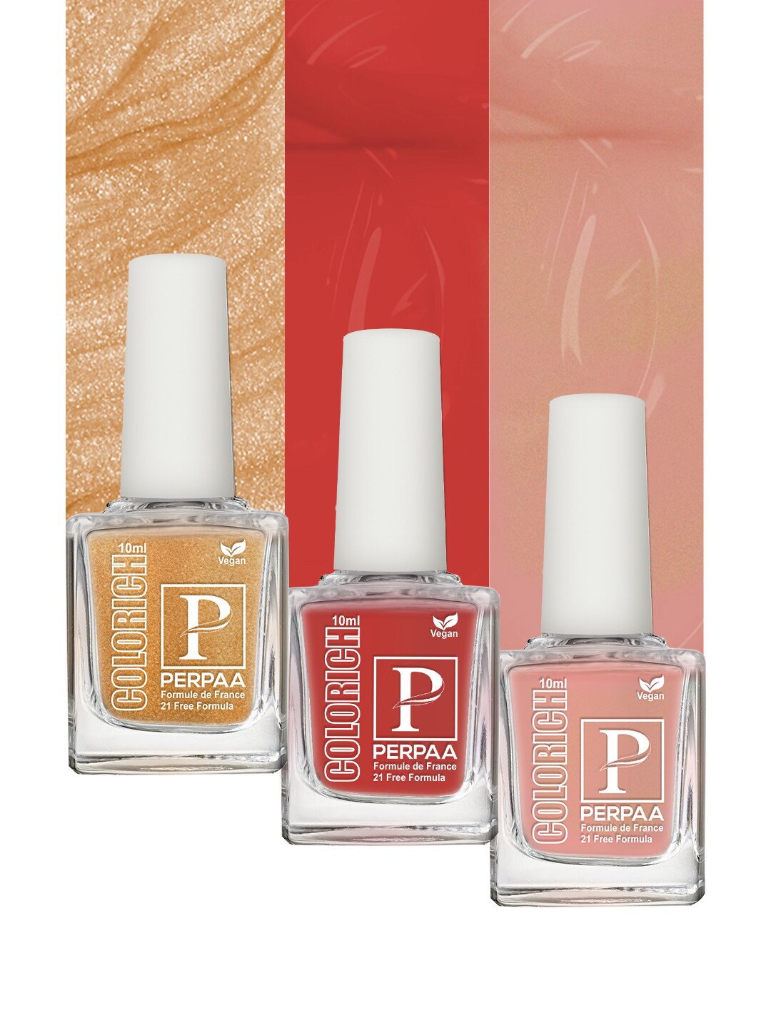 

PERPAA Set of 3 Colorich French Formula High Shine & Plump Finish Nail Polish - 10 ml each, Peach