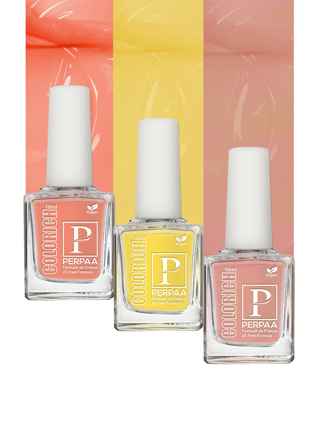 

PERPAA Set of 3 Colorich French Formula High Shine & Plump Finish Nail Polish - 10 ml each, Peach