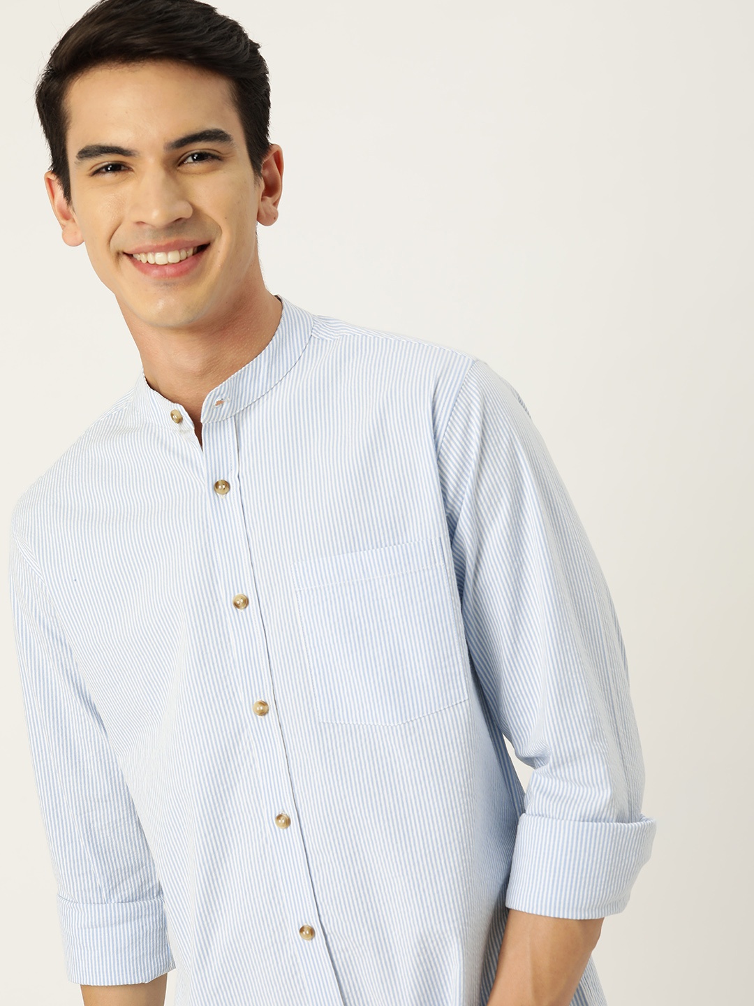 

Mast & Harbour Men Slim Fit Multi Stripes Casual Shirt, Blue