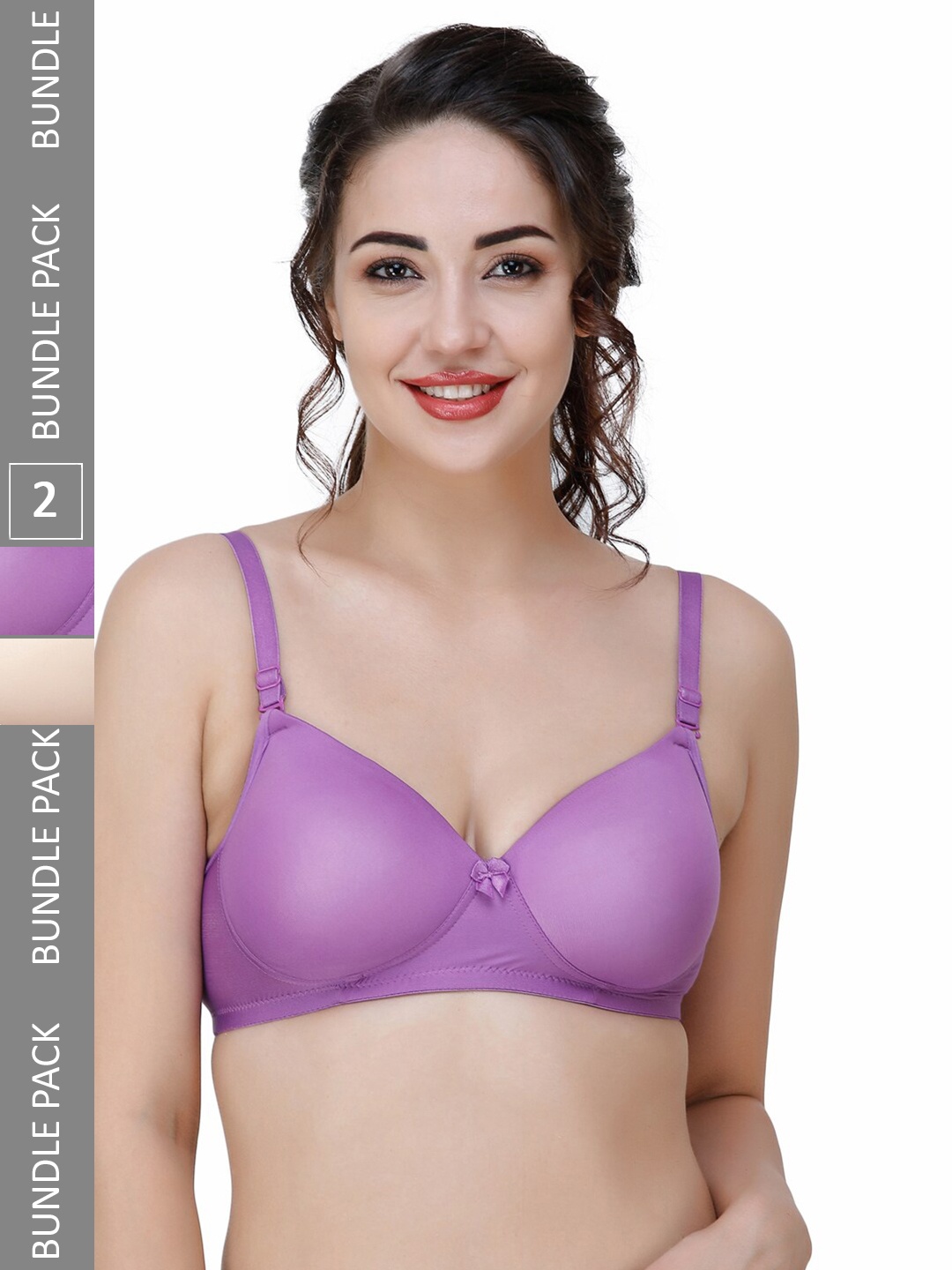 

College Girl Beige & Purple Bra Full Coverage Lightly Padded