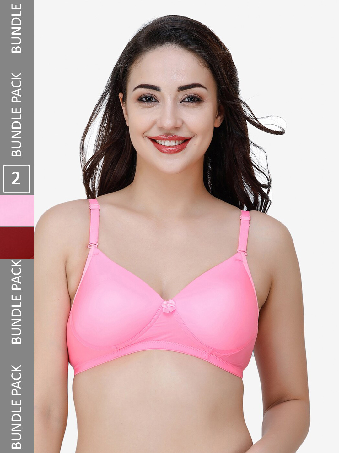 

College Girl Pack Of 2 Non-Wired Lightly Padded Seamless T-Shirt Bra With All Day Comfort, Pink