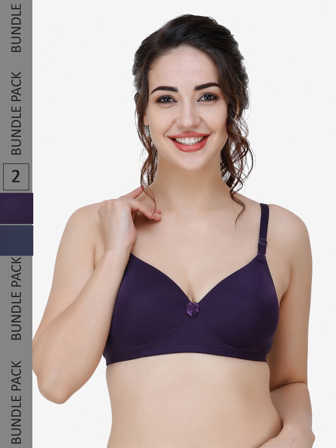 

College Girl Pack Of 2 Non-Wired Lightly Padded Seamless T-Shirt Bra With All Day Comfort, Navy blue