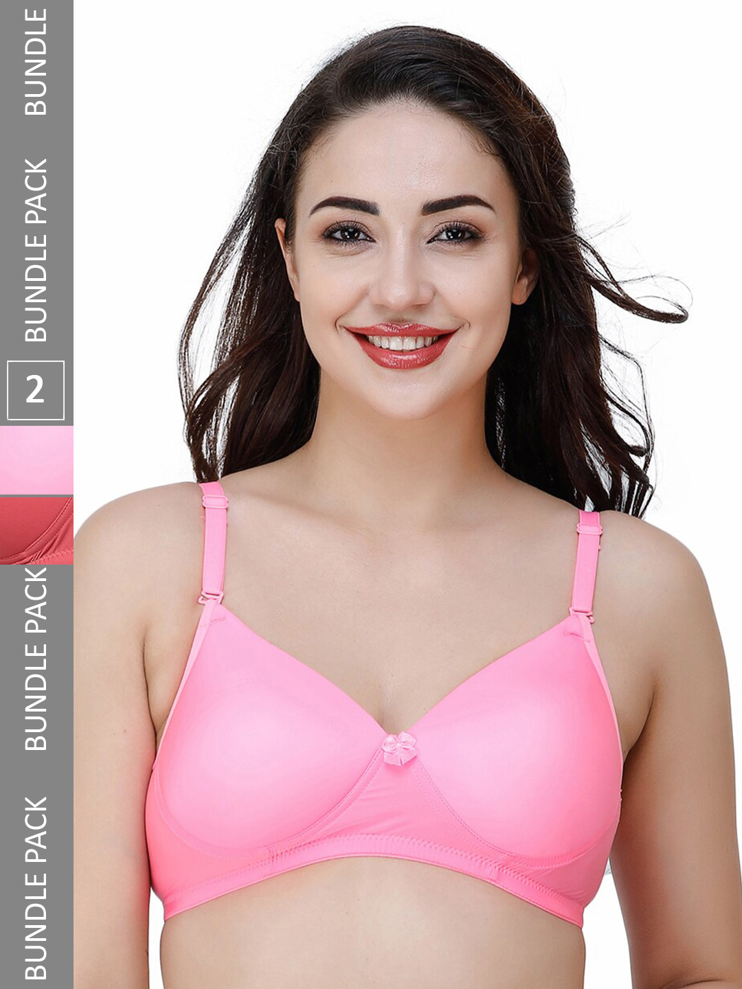 

College Girl Pack Of 2 Non-Wired Lightly Padded Seamless T-Shirt Bra With All Day Comfort, Pink