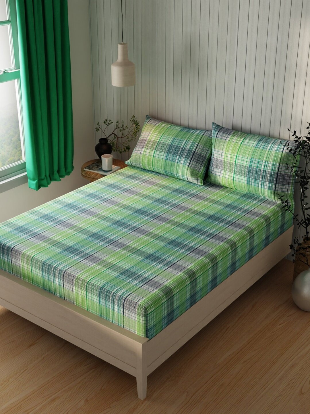 

BIANCA Lopez Turquoise Blue Geometric Cotton 120 TC Queen Bedsheet & 2 Pillow Covers