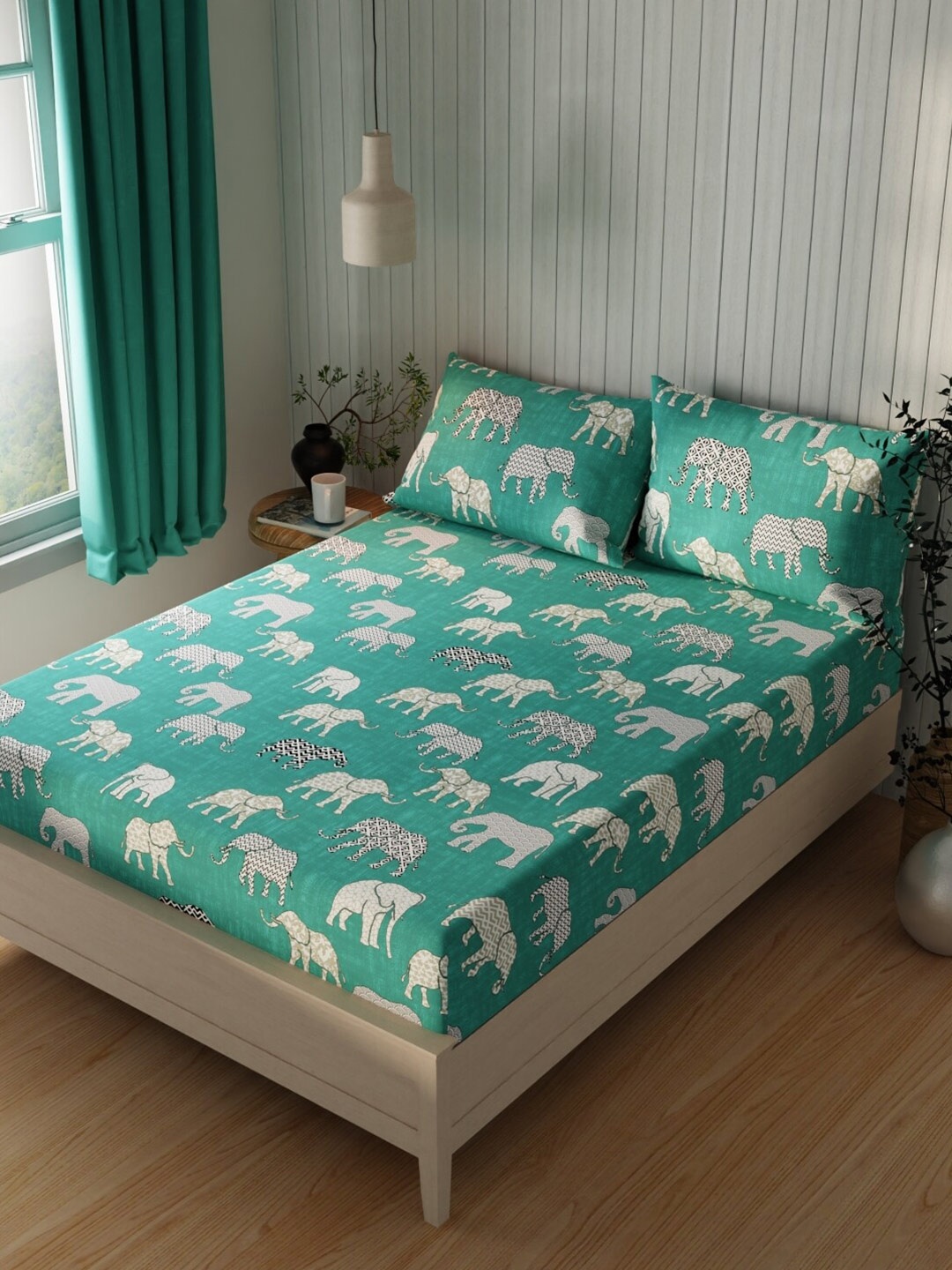 

KOPA Lopez Blue & White Printed Pure Cotton 120TC Queen Bedsheet Set