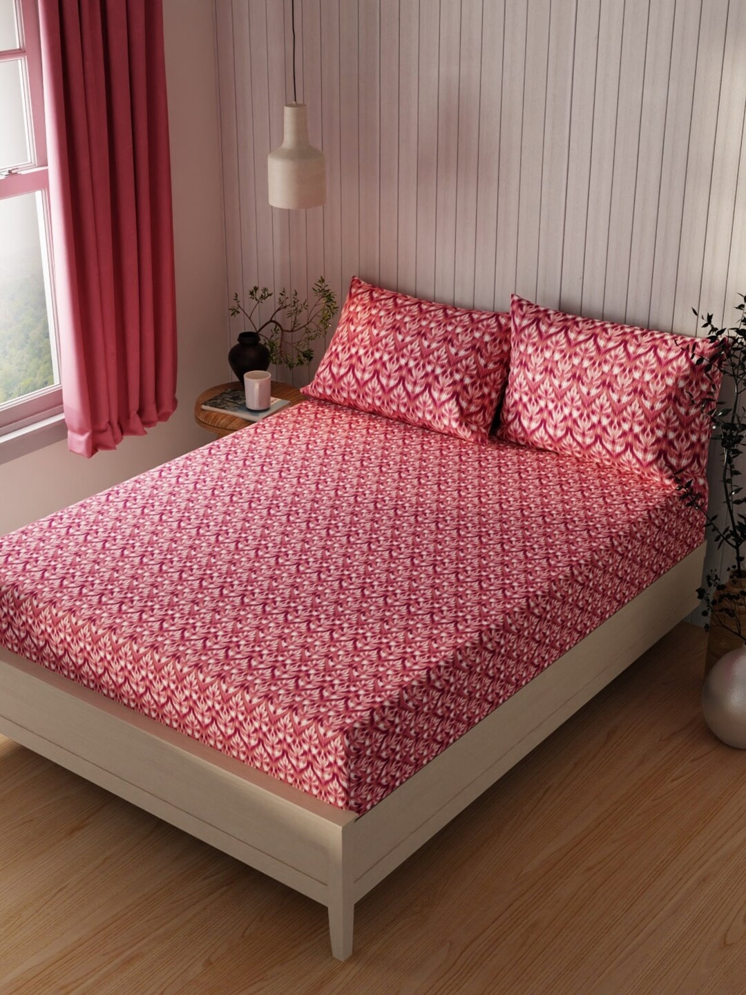 

BIANCA Lopez Red Printed Cotton 120 TC Queen Bedsheet With 2 Pillow Covers
