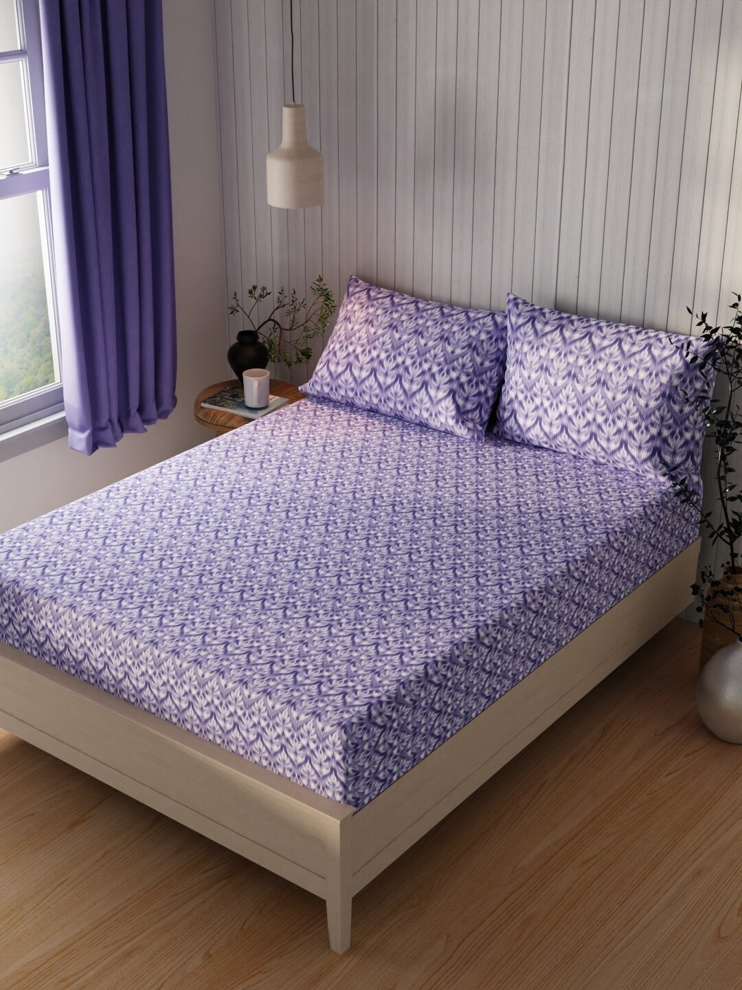 

KOPA Lopez Purple & White Ethnic Motifs Cotton 120 TC Queen Bedsheet & 2 Pillow Covers