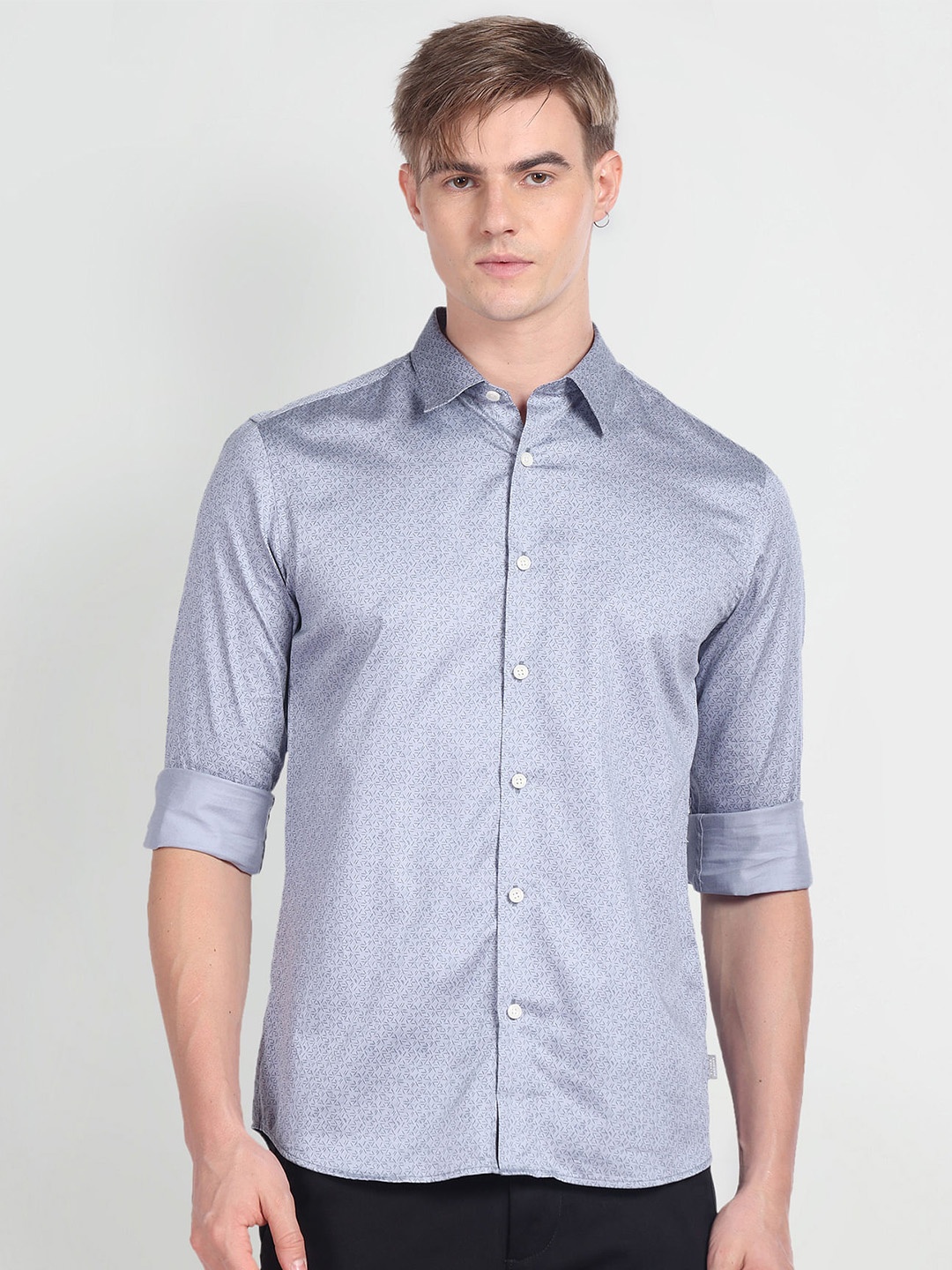 

Flying Machine Men Blue Slim Fit Opaque Printed Casual Shirt
