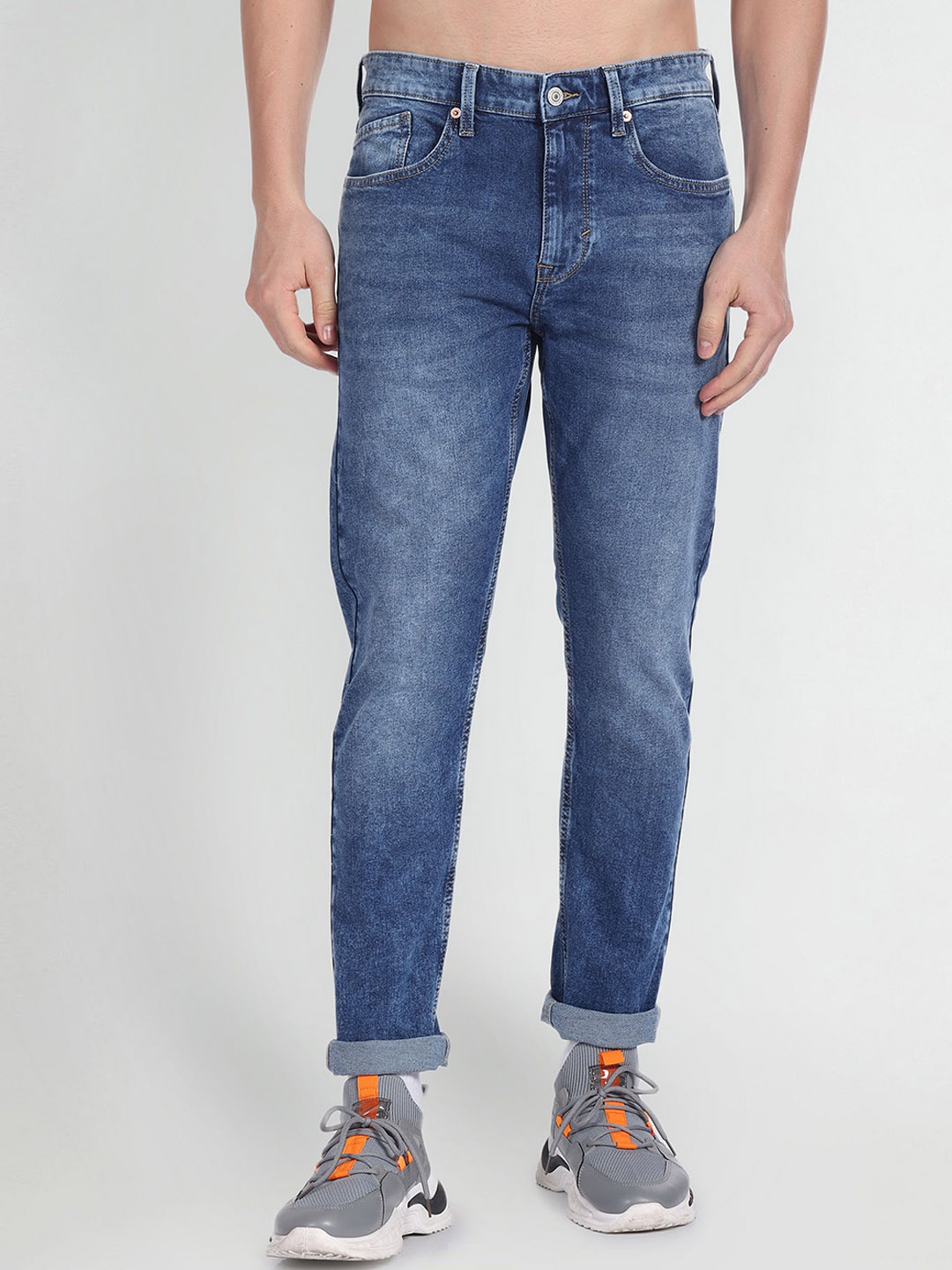 

Flying Machine Men Clean Look Mid Rise Tapered Fit Cotton Jeans, Blue