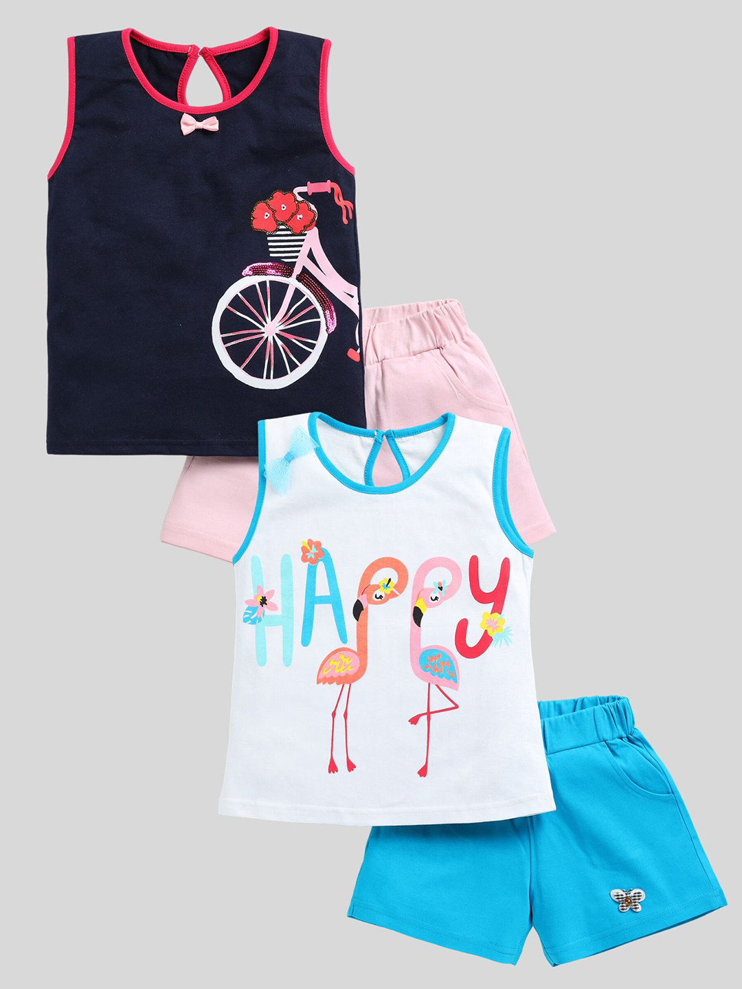 

Toonyport Girls Pack Of 2 Printed Pure Cotton Tshirt With Shorts, Blue