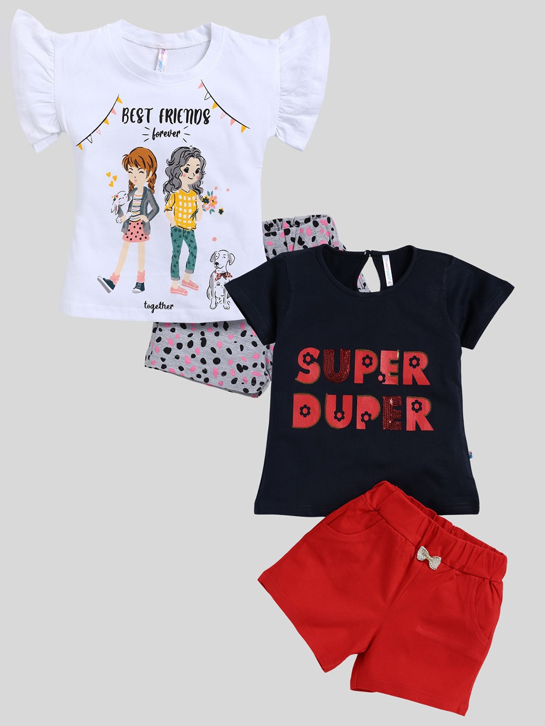 

Toonyport Girls Pack Of 2 Printed Pure Cotton Top with Shorts, Black