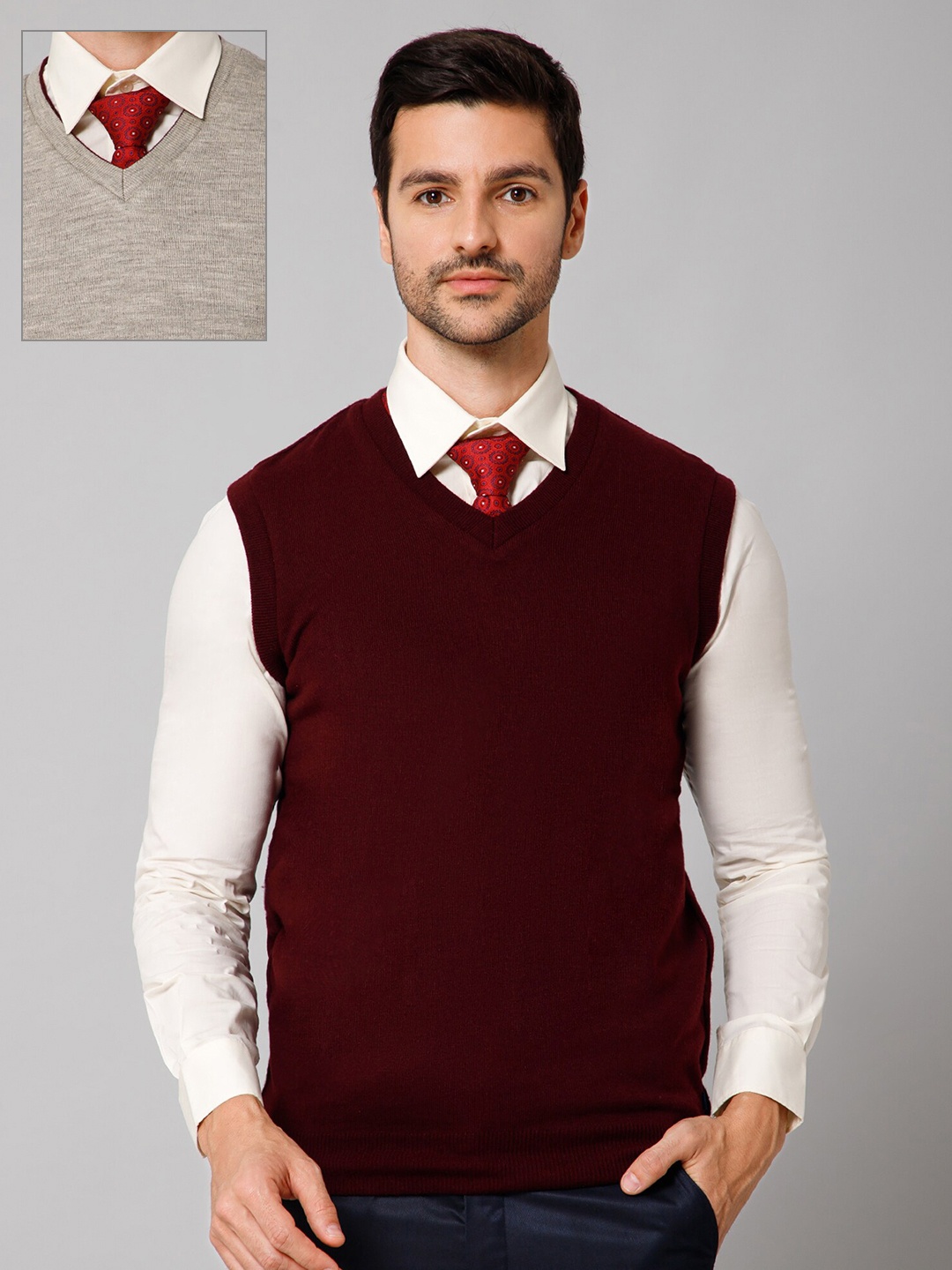 

Cantabil V-Neck Acrylic Reversible Sweater Vest, Maroon