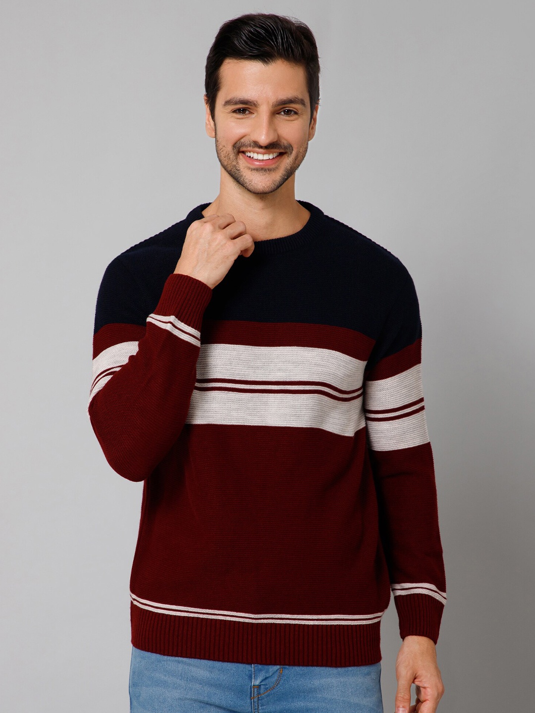 

Cantabil Colourblocked Acrylic Sweater, Red
