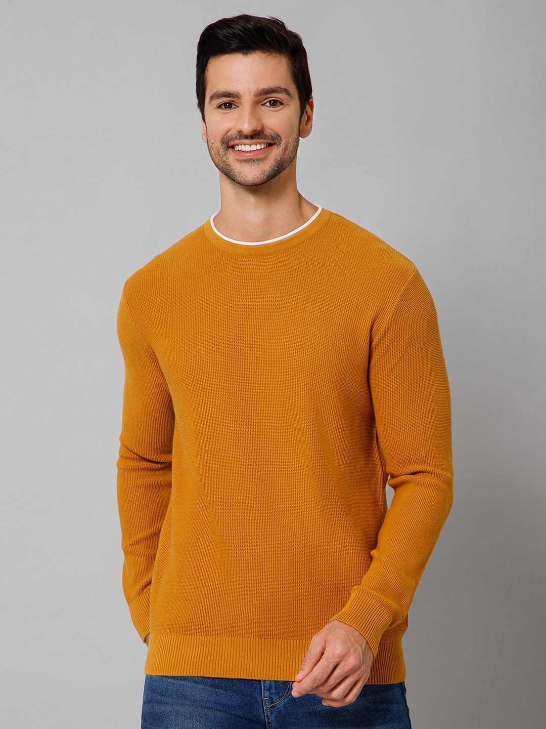 

Cantabil Self Design Round Neck Acrylic Sweater, Mustard