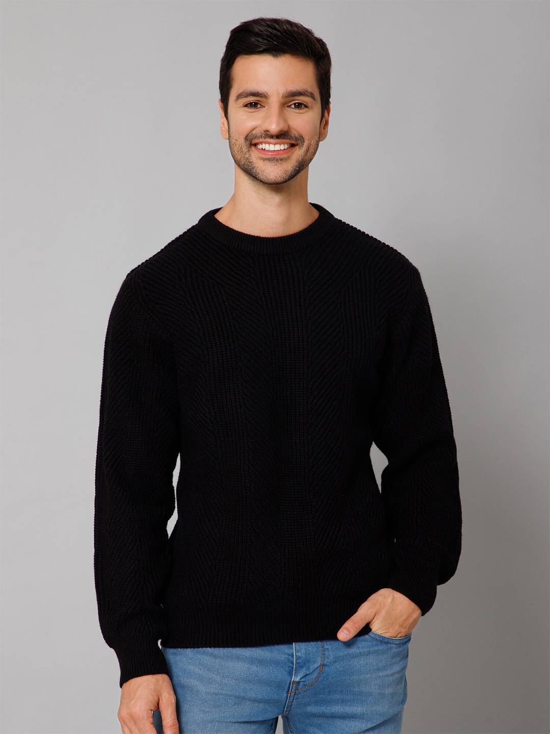 

Cantabil Cable Knit Pullover Sweaters, Black