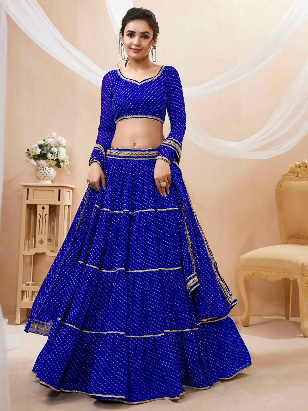 

FABPIXEL Striped Gotta Patti Lehenga Choli With Dupatta, Blue