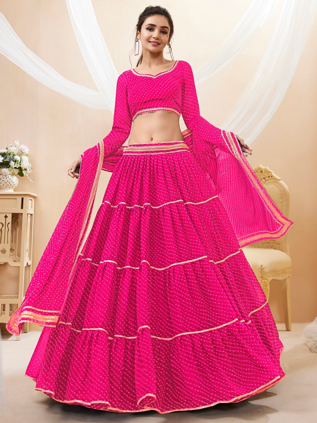 

FABPIXEL Striped Gotta Patti Lehenga Choli With Dupatta, Pink