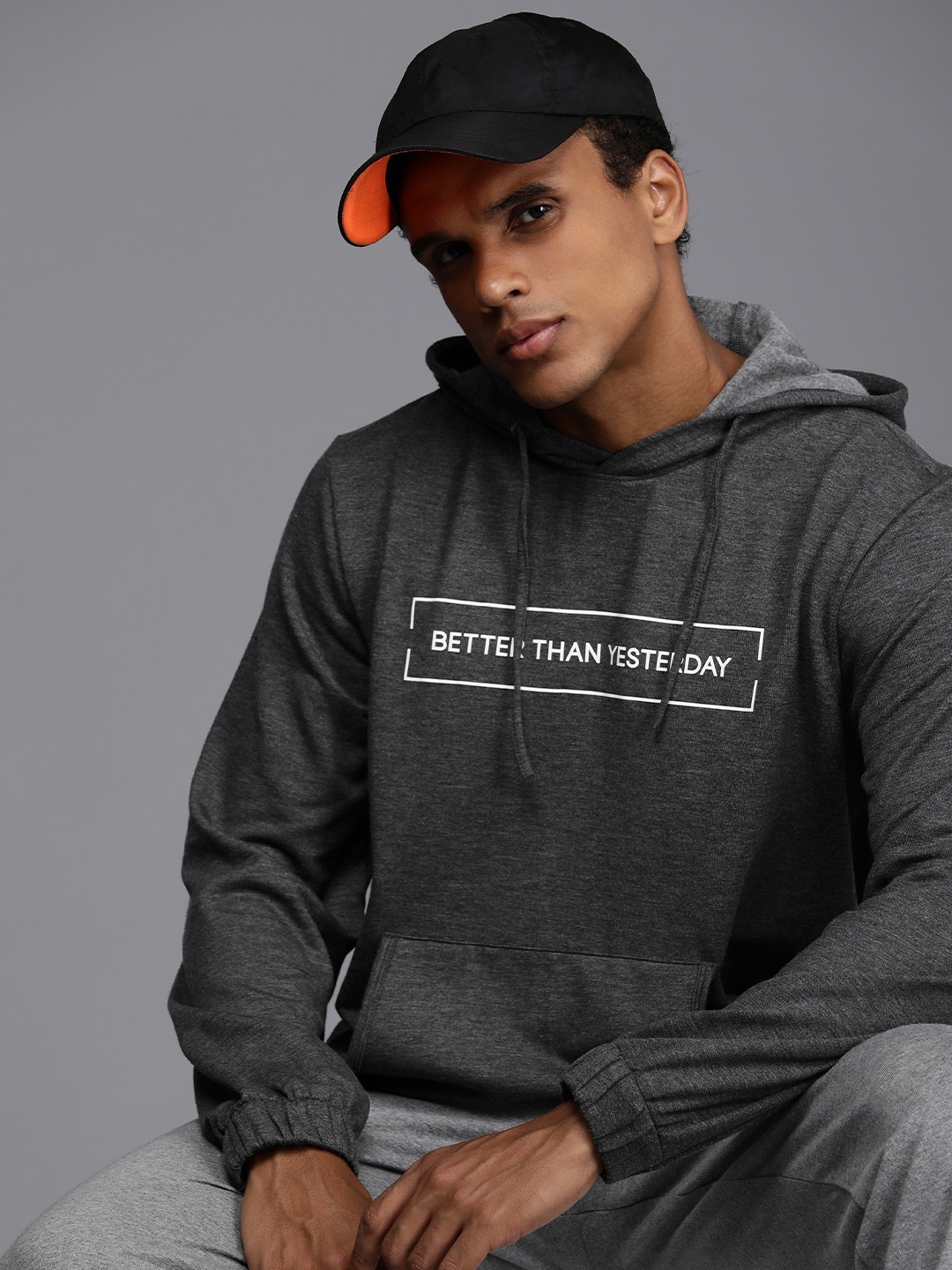 

HRX by Hrithik Roshan Men Typography Printed Hooded Sweatshirt, Charcoal