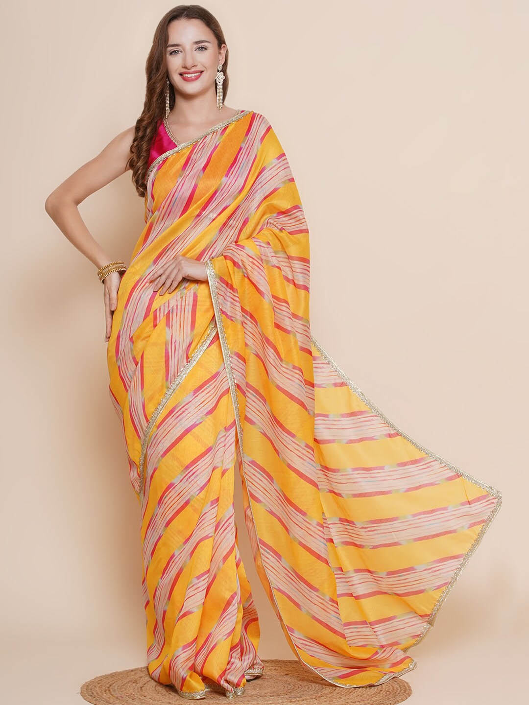 

Bhama Couture Leheriya Printed Gotta Patti Saree, Yellow