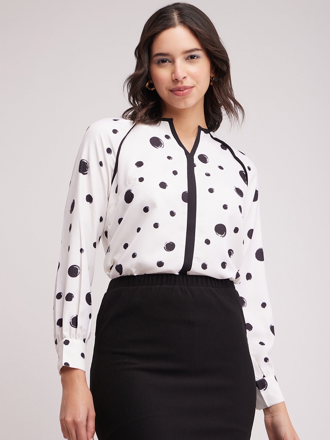 

FableStreet Off White Polka Dot Print Top