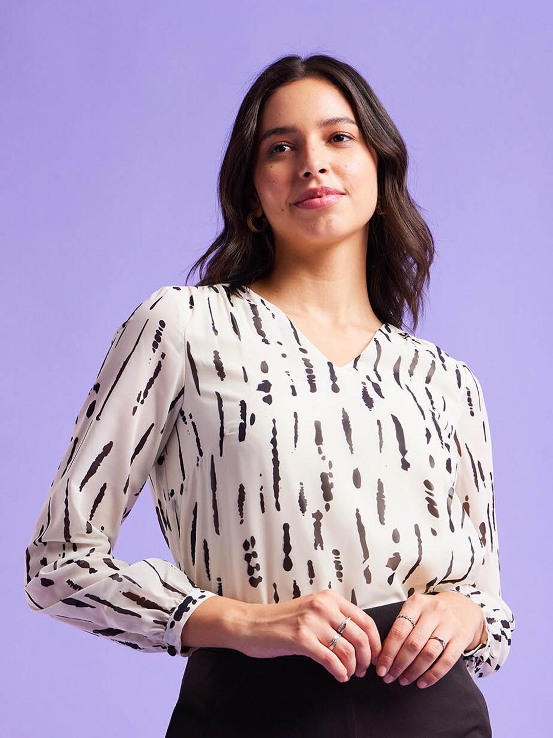 

FableStreet Off White Animal Print Georgette Top