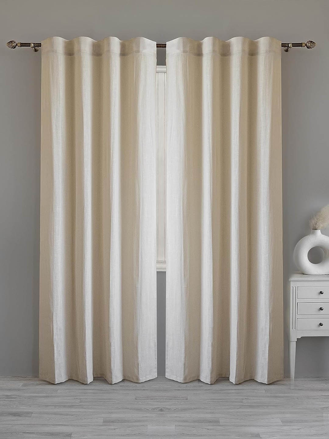 

LINENWALAS Happy Sleeping Beige Cotton Sheer Window Curtain