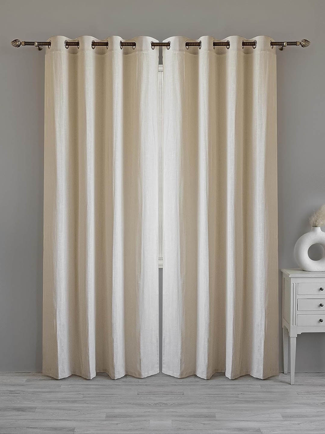 

LINENWALAS Happy Sleeping White Cotton Semi Sheer Door Curtains, Beige