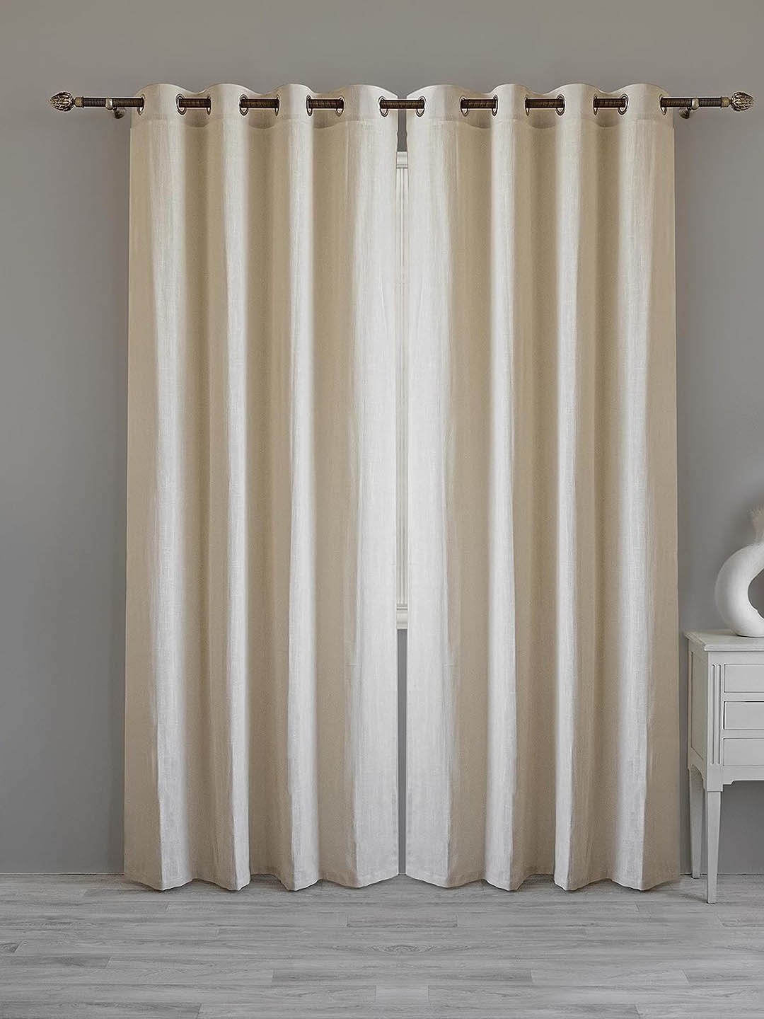 

LINENWALAS Happy Sleeping Beige Cotton Sheer Door Curtain