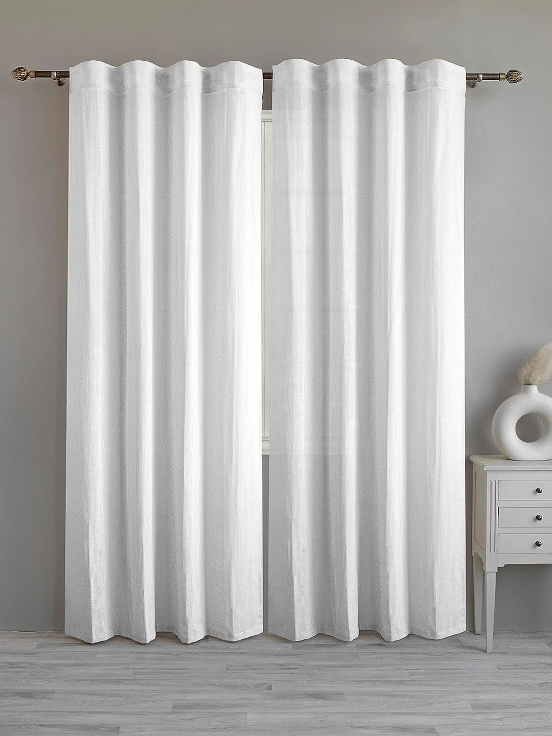 

LINENWALAS Happy Sleeping White Cotton Semi Sheer Long Door Curtain