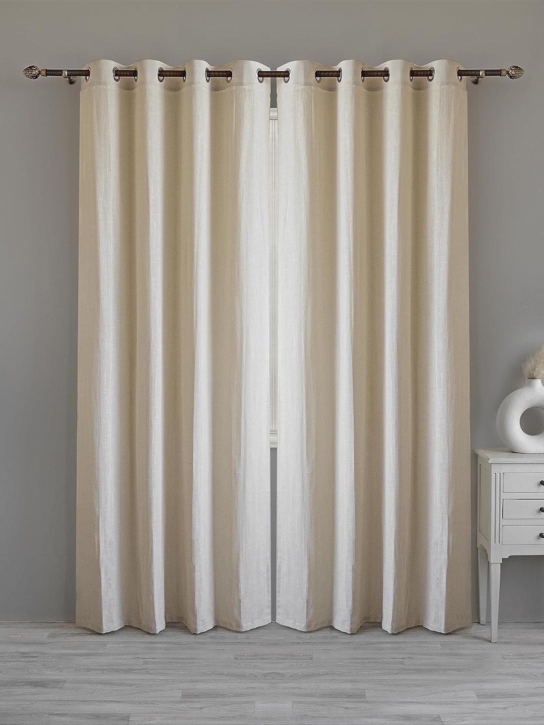 

LINENWALAS Happy Sleeping Beige 2 Pieces Sheer Cotton Long Door Curtain