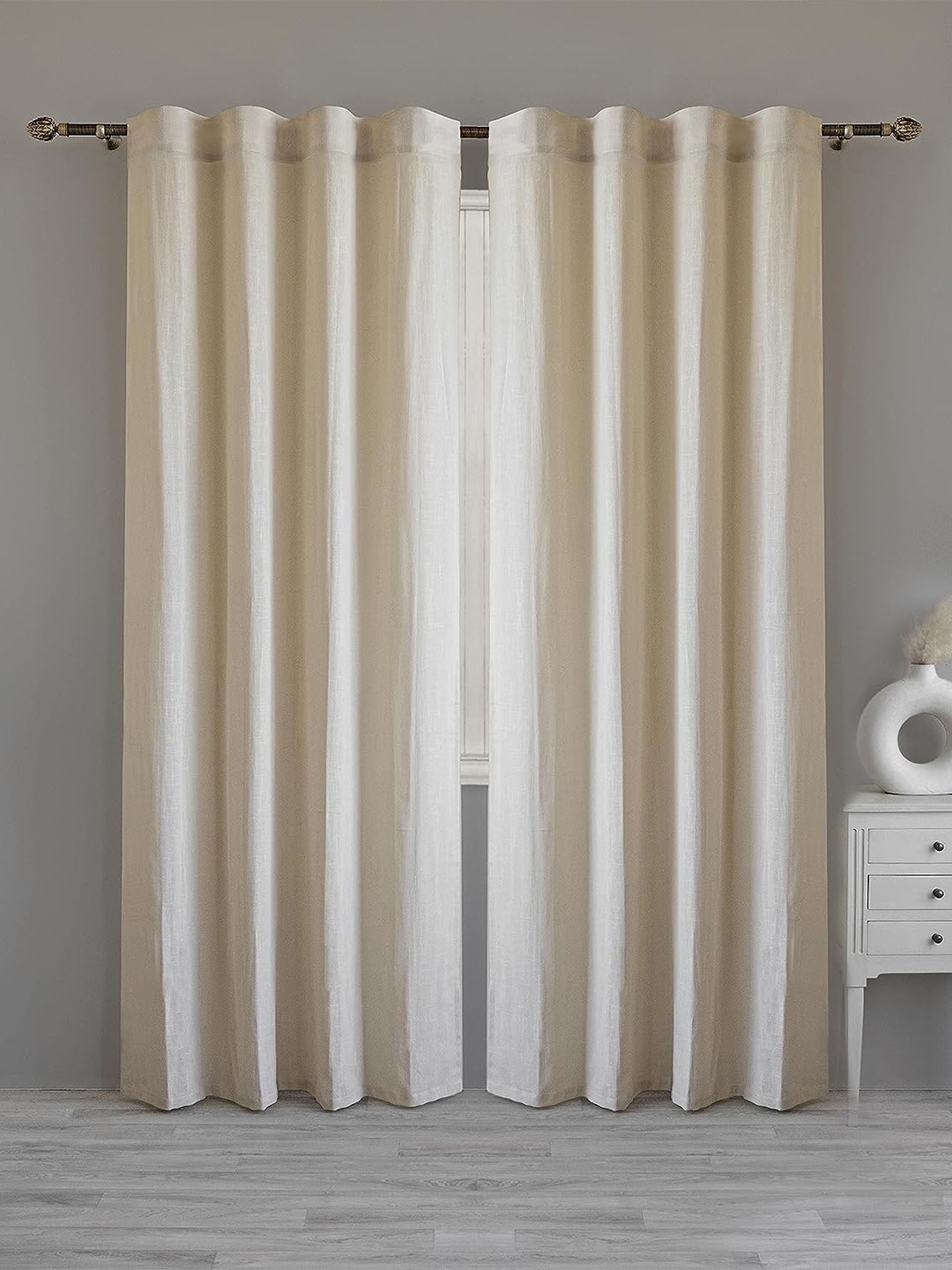

LINENWALAS Happy Sleeping Beige 2 Pieces Cotton Sheer Door Curtains
