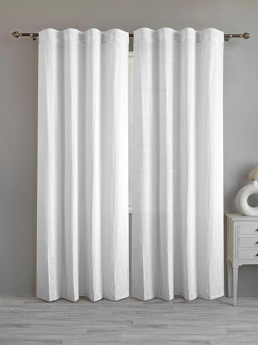 

LINENWALAS Happy Sleeping White 2 Pieces Rod Pocket Cotton Semi Sheer Door Curtains