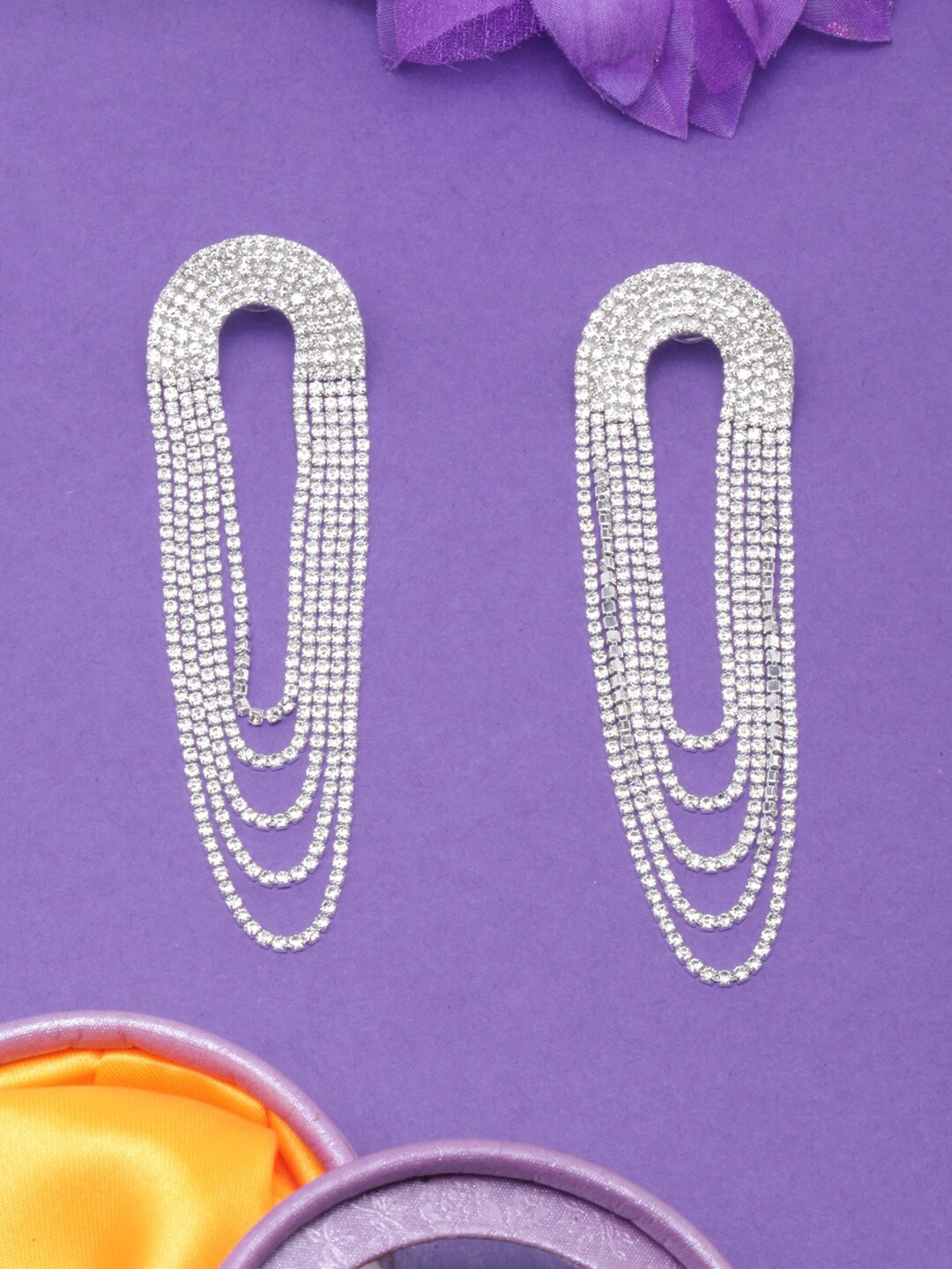 

Stylecast X KPOP Silver-Plated Rhinestone Studded Contemporary Drop Earrings