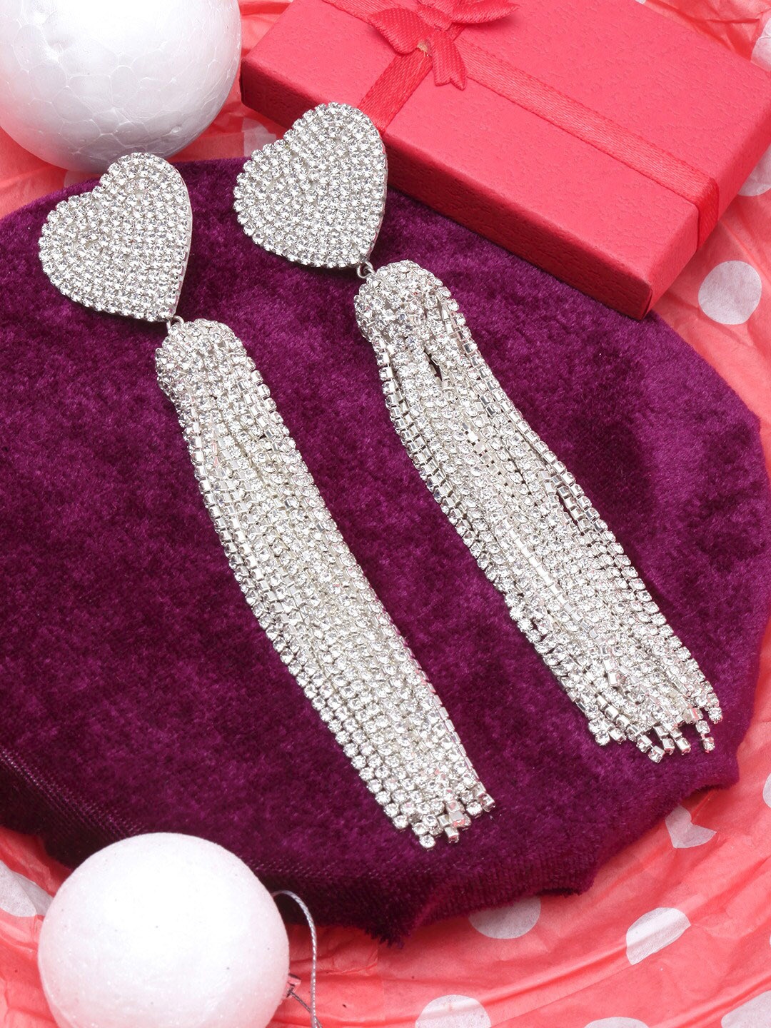 

Stylecast X KPOP Silver-Plated Rhinestone Studded Heart Shaped Drop Earrings
