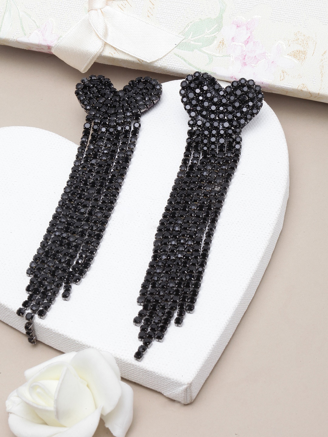 

Stylecast X KPOP Rhinestone Studded Contemporary Drop Earrings, Black
