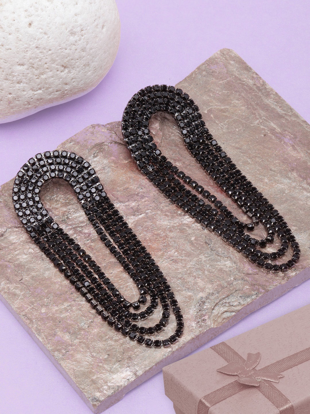 

Stylecast X KPOP Silver-Plated Rhinestone Studded Contemporary Drop Earrings