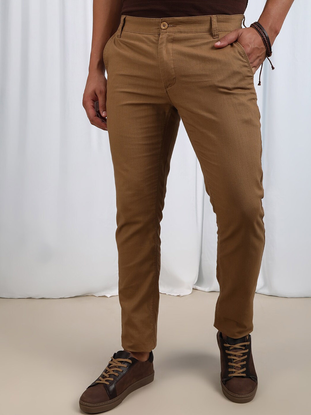 

Crocodile Men Slim Fit Easy Wash Cotton Chinos, Brown