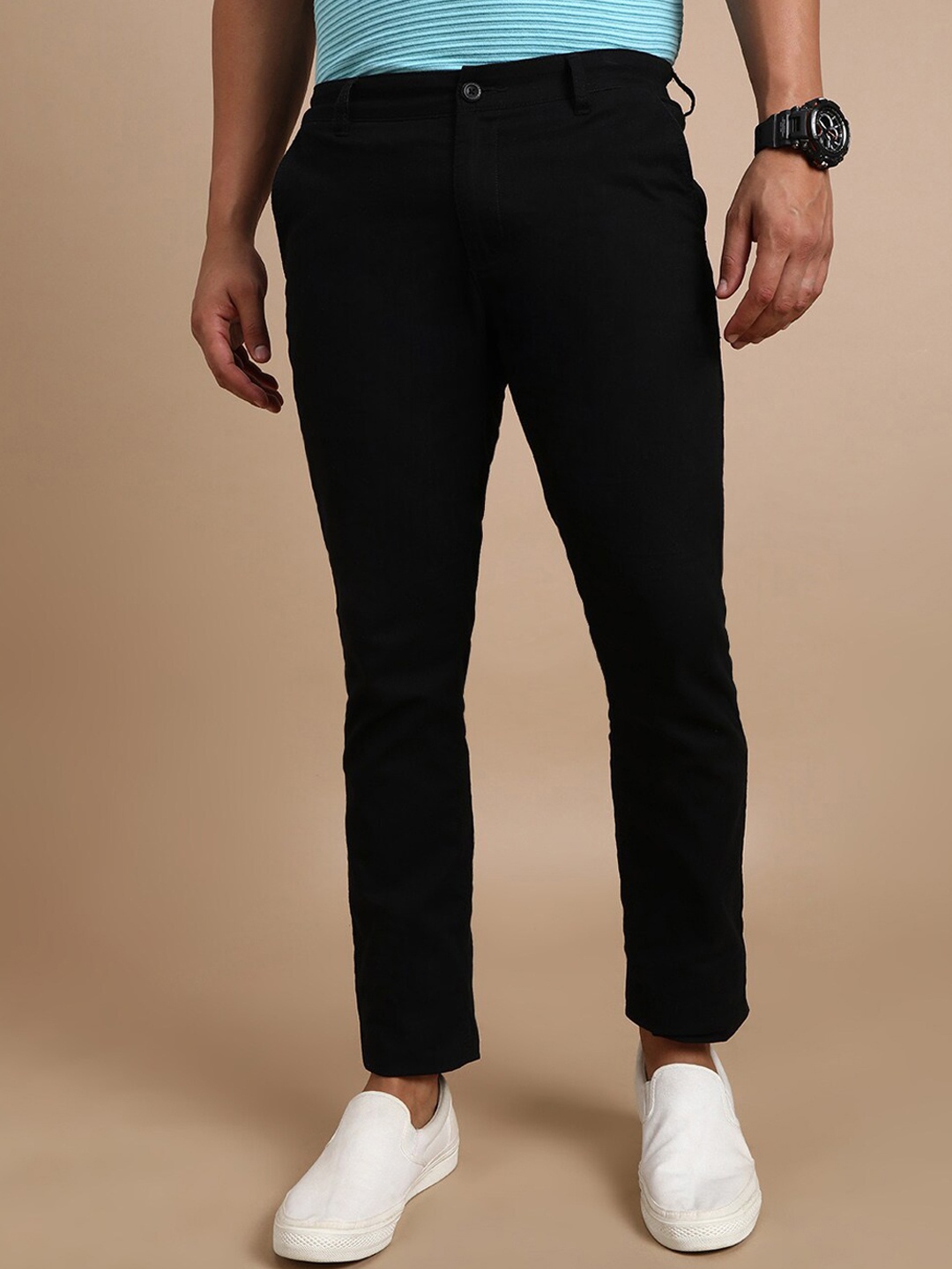 

Crocodile Men Slim Fit Easy Wash Cotton Chinos, Black