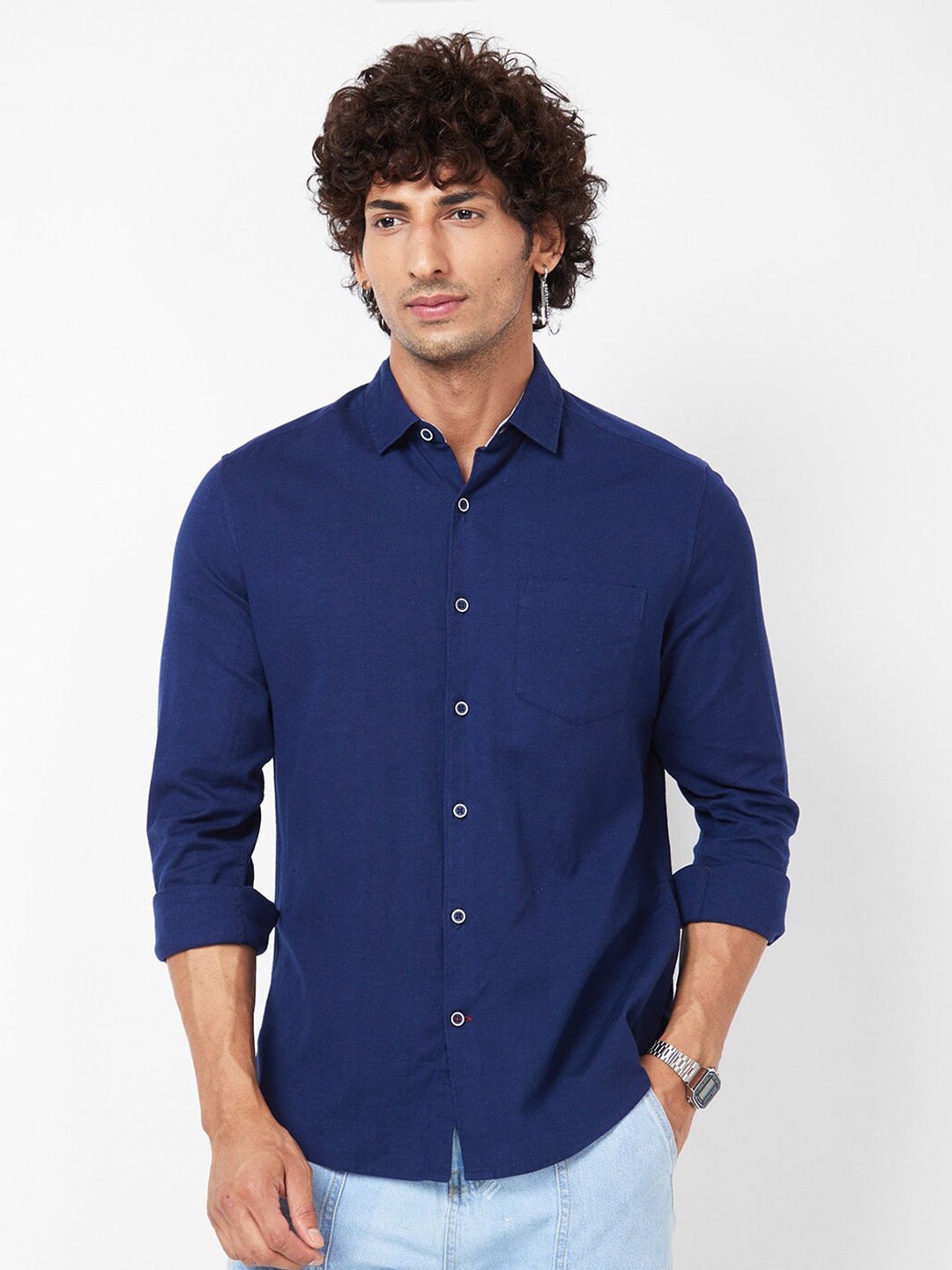 

VASTRADO Men Cutaway Collar Casual Shirt, Navy blue
