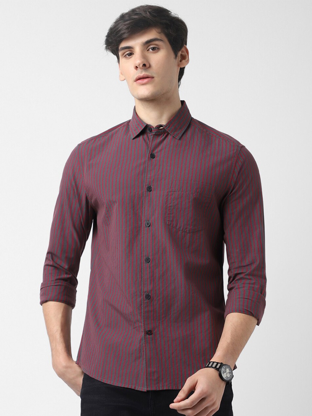 

VASTRADO Men Striped Casual Shirt, Grey