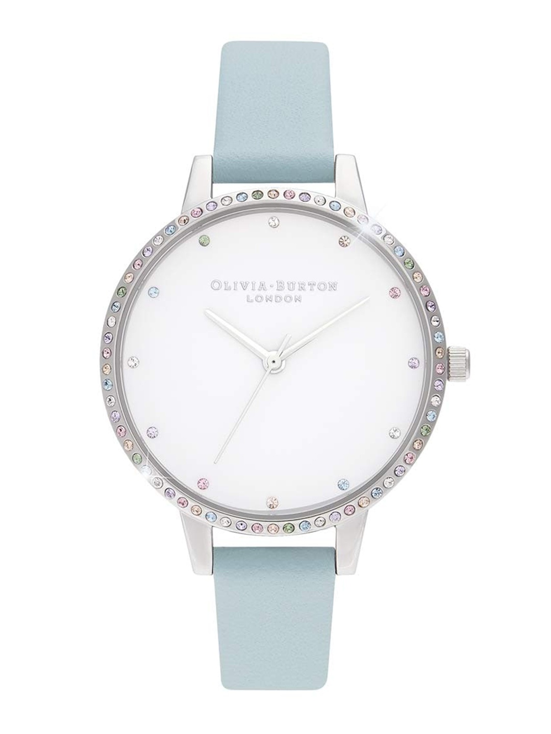 

Olivia Burton Women Rainbow Embellished Dial Leather Straps Analogue Watch OB16RB19, White