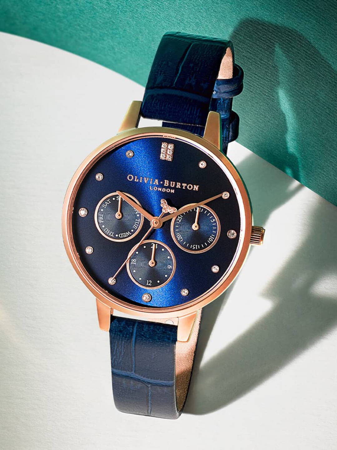 

Olivia Burton Women Brass Dial & Leather Straps Analogue Multi Function Watch 24000011, Blue