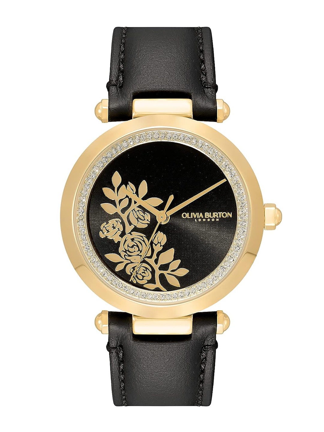 

Olivia Burton Women Brass Printed Dial & Leather Straps Analogue Watch 024000064, Black