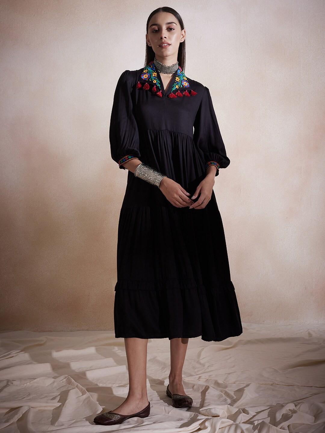 

Femella Black Fit & Flare Midi Dress