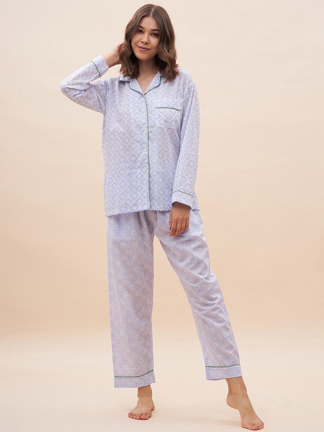 

Femella Printed Pure Cotton Shirt And Pyjamas, Lavender