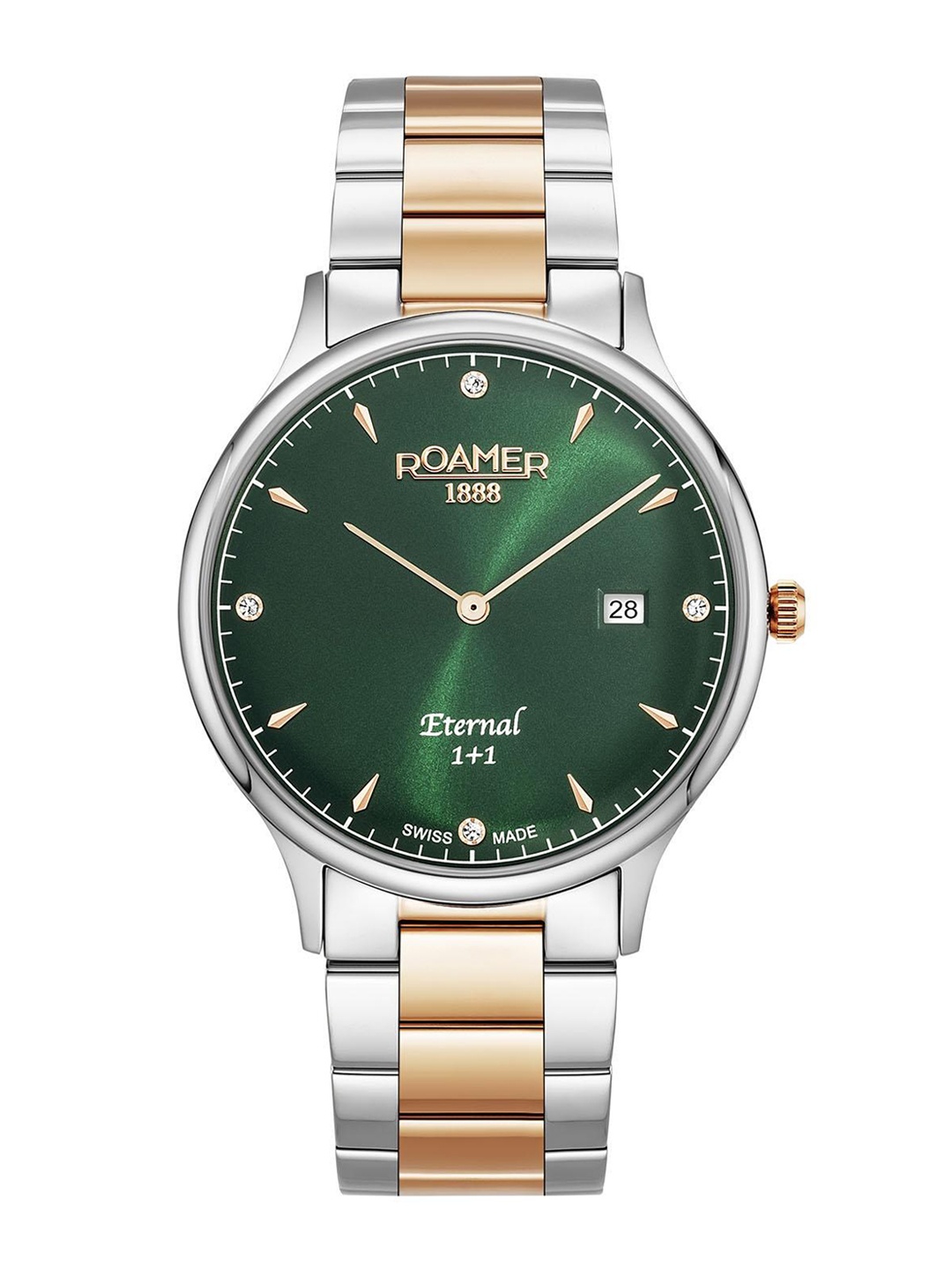 

ROAMER Men Green Brass Dial & Multicoloured Stainless Steel Bracelet Style Straps Analogue Watch 863833 49